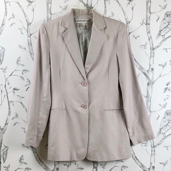 Vintage 80s linen lavender long lined blazer 6L - Picture 3 of 8